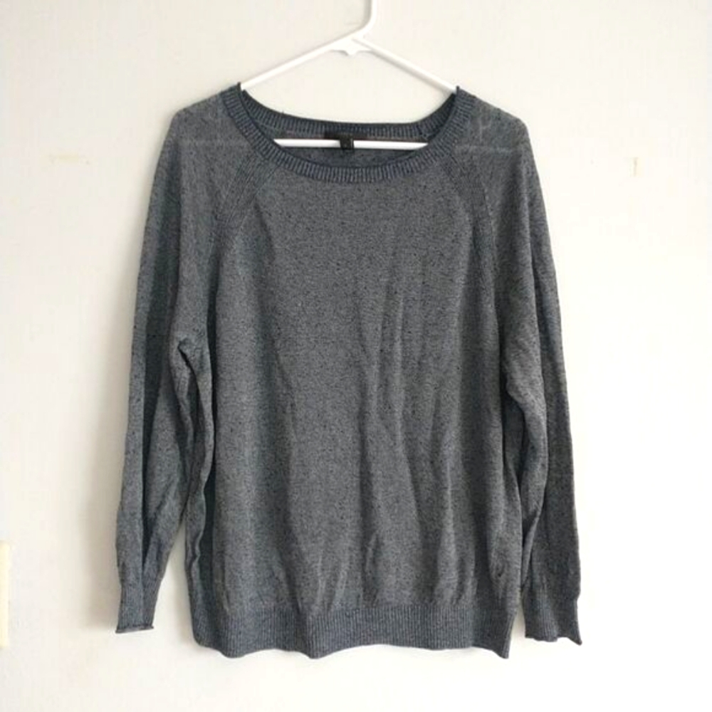 J Crew Pullover Sweater Womens L Navy Blue Linen Blend Lightweight Knit 3/4Sleev